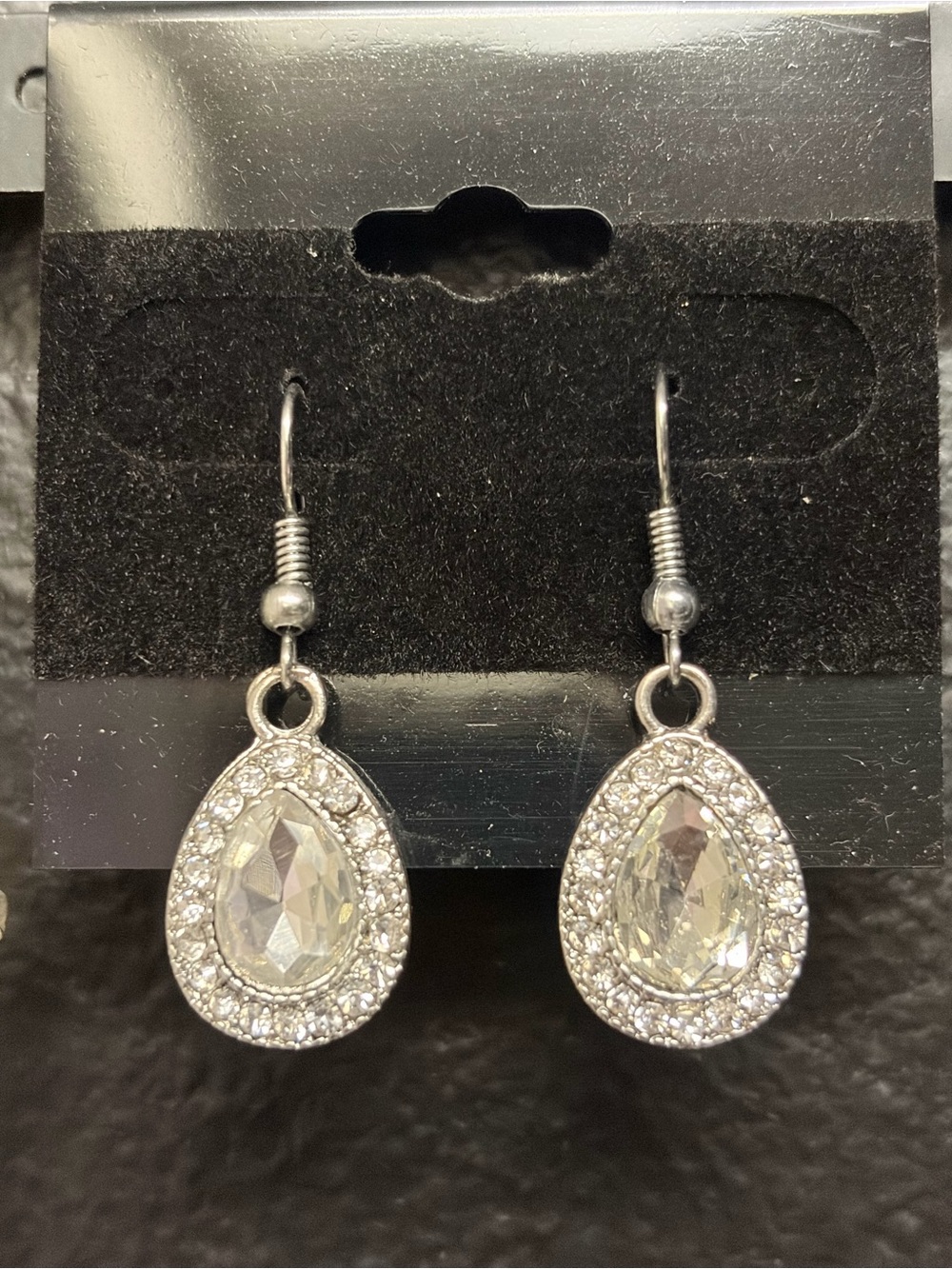 Silver Teardrop Crystal Dangle Earrings - Clear